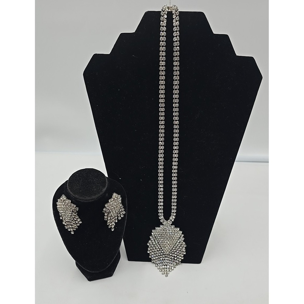 Beautiful Vintage Princess Romantic Bling Sparkly Rhinestone Necklace & Earrings